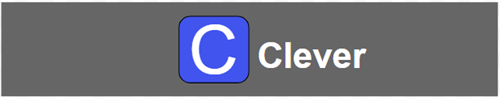 Clever Icon and word in grey rectangle 